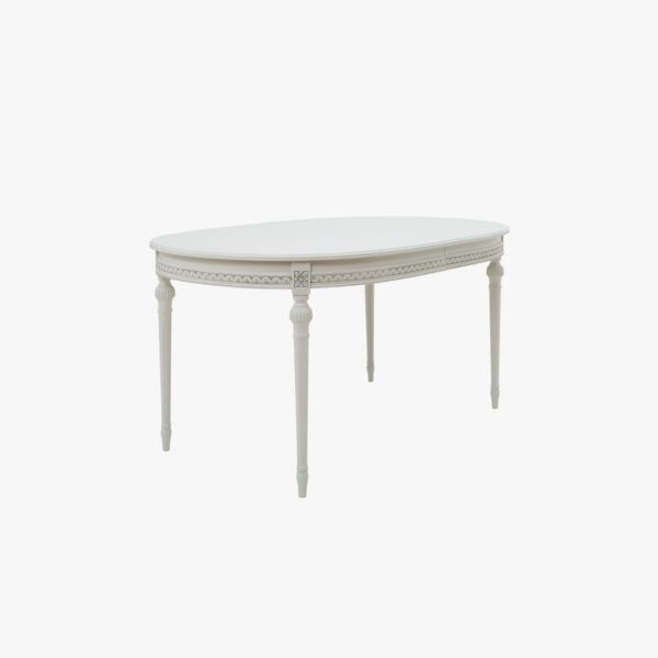 Kustavilainen ruokapöytä ovaali, väri helmenharmaa-patina.