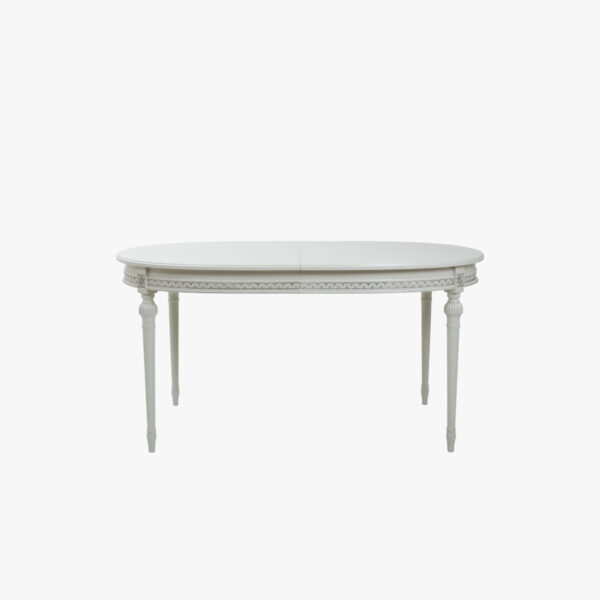Kustavilainen ruokapöytä ovaali, väri helmenharmaa-patina.