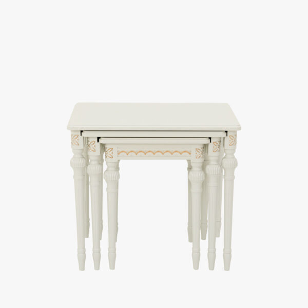 Kustavilainen 3-osainen sarjapöytä., väri helmenharmaa-kulta.