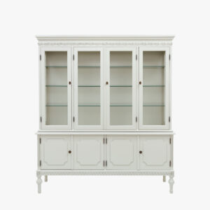 Kustavilainen iso hopeakaappi / vitriinikaappi, väri helmenharmaa-patina.