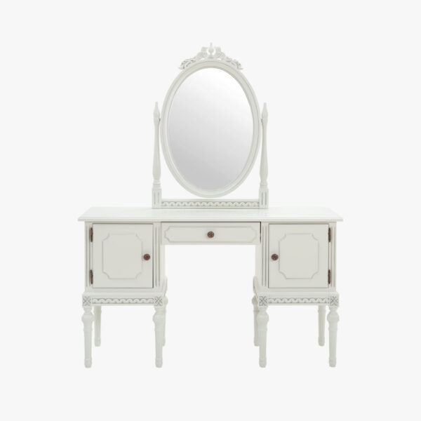 Kustavilainen kampauslipasto peilillä, väri helmenharmaa-patina.