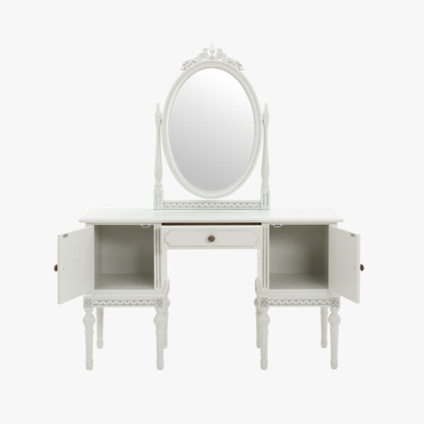 Kustavilainen kampauslipasto peilillä, väri helmenharmaa-patina.