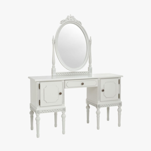 Kustavilainen kampauslipasto peilillä, väri helmenharmaa-patina.