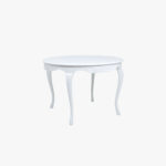 Talonpoikaisrokokoo ruokapöytä pyöreä, väri valkoinen.