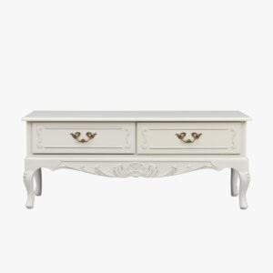 Talonpoikaisrokokoo tv-taso 2-osainen, väri helmenharmaa-patina.