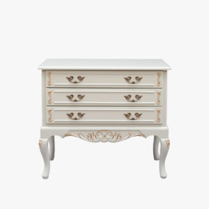 Talonpoikaisrokokoo lipasto, helmenharmaa-kulta.