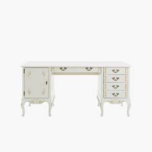 Talonpoikaisrokokoo kirjoituspöytä, väri helmenharmaa-kulta.