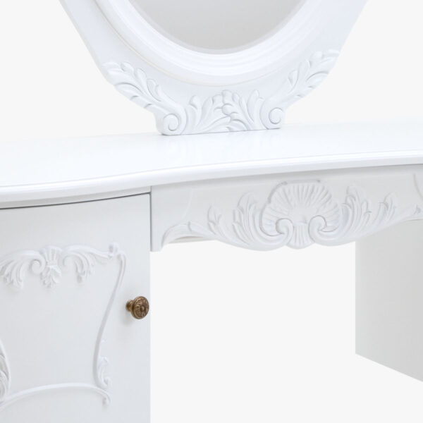 Talonpoikaisrokokoo meikkipöytä / kampauslipasto peilillä, väri valkoinen.