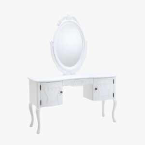 Talonpoikaisrokokoo meikkipöytä / kampauslipasto peilillä, väri valkoinen.