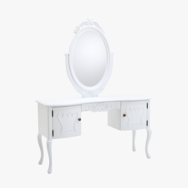 Talonpoikaisrokokoo meikkipöytä / kampauslipasto peilillä, väri valkoinen.