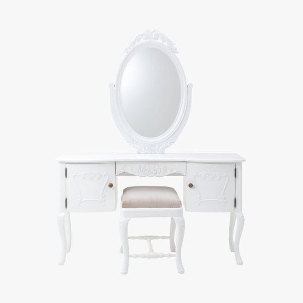 Talonpoikaisrokokoo meikkipöytä / kampauslipasto peilillä, väri valkoinen.