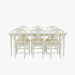 Empire ruokapöytä ovaali, väri helmenharmaa-patina, jatkettuna yhdellä jatkopalalla.