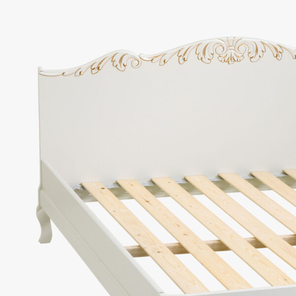 Talonpoikaisrokokoo divaanisänky 160 x 200 cm, väri helmenharmaa-kulta.