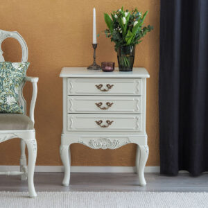 Talonpoikaisrokokoo-lipasto, väri helmenharmaa-patina